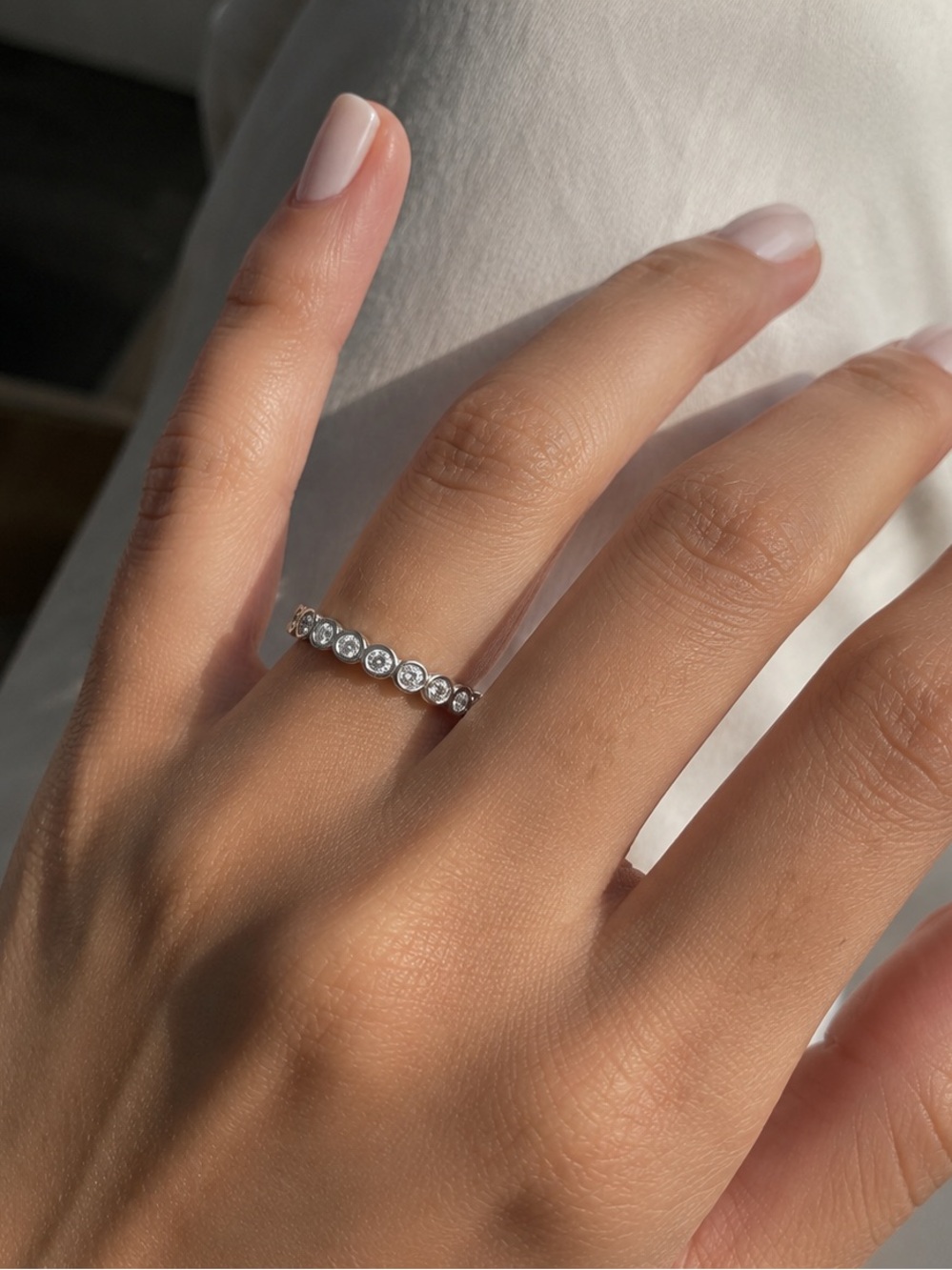 REAL 925 Silver CZ Bezel Set Eternity Ring